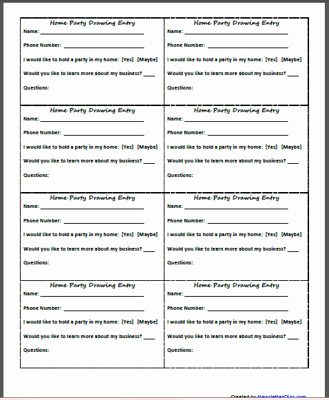 Drawing Entry form Template Best Of Home Party Drawing Entry Free Printable for Home