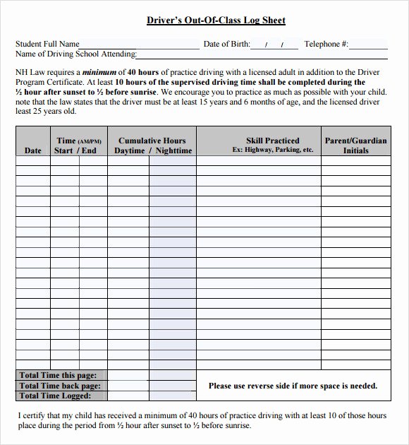 Driver Log Sheet Template Beautiful Sample Log Sheet 9 Documents In Pdf Word