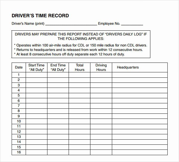 Driver Log Sheet Template Elegant 16 Sample Daily Log Templates Pdf Doc