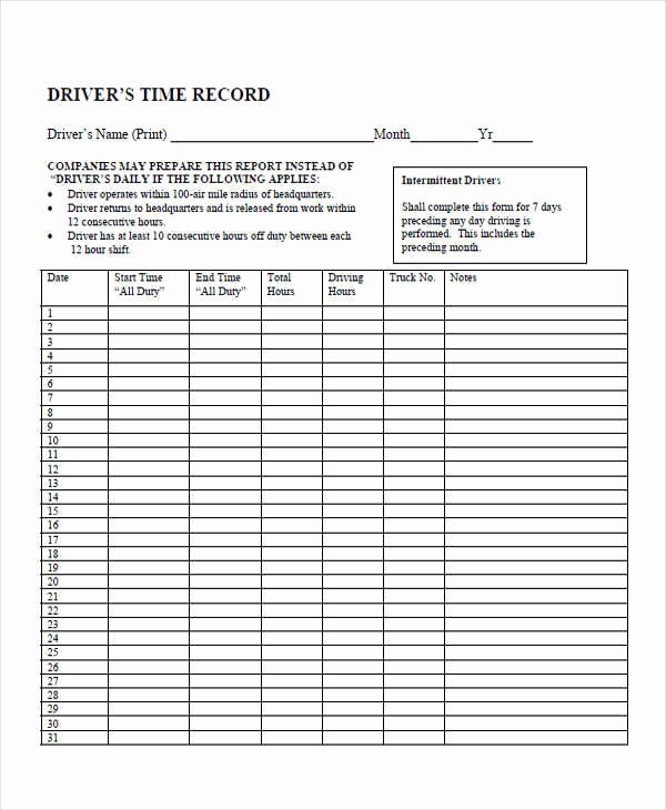 Driver Log Sheet Template Fresh 33 Sample Daily Log