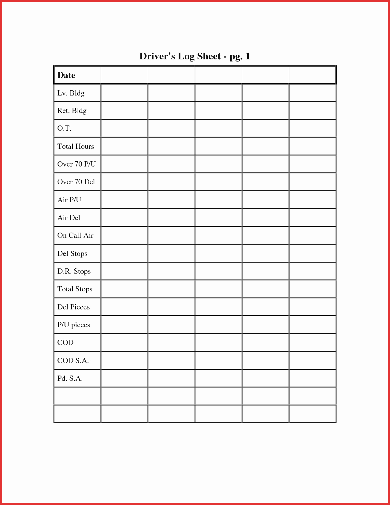 Driver Log Sheet Template Fresh Driver Log Sheet Template