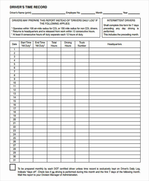 Driver Log Sheet Template Unique 52 Printable Log Sheet Templates