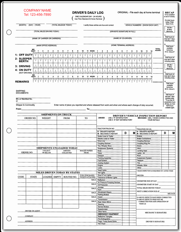 Driver Log Template Fresh Custom Printed Trucking forms