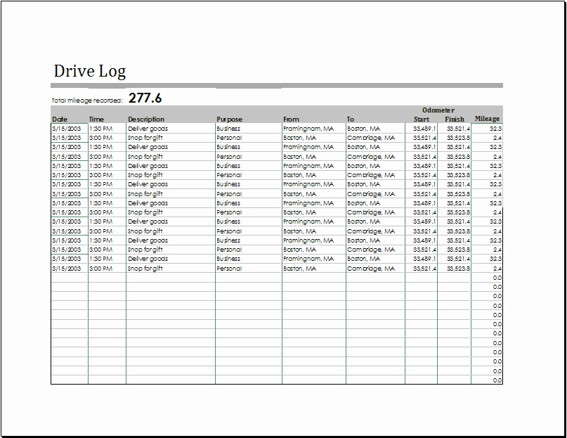Driver Log Template Lovely Driving Log Template