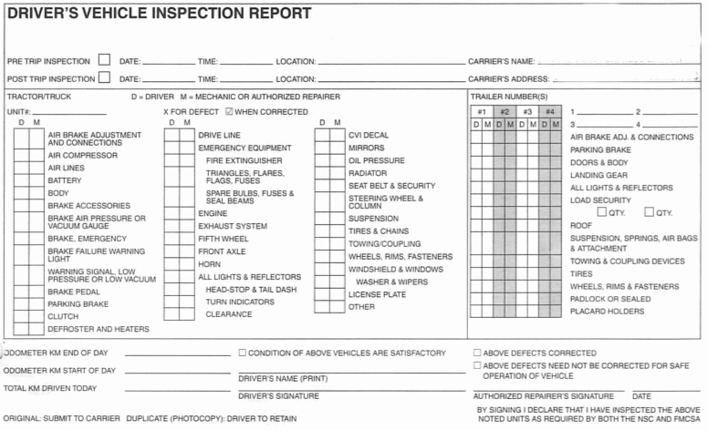 Driver Trip Sheet Fresh Pre Trip Inspection Checklist Sheet