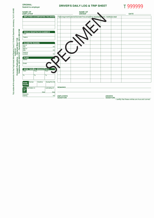 Driver Trip Sheet Fresh top 5 Drivers Log Book Templates Free to In Pdf