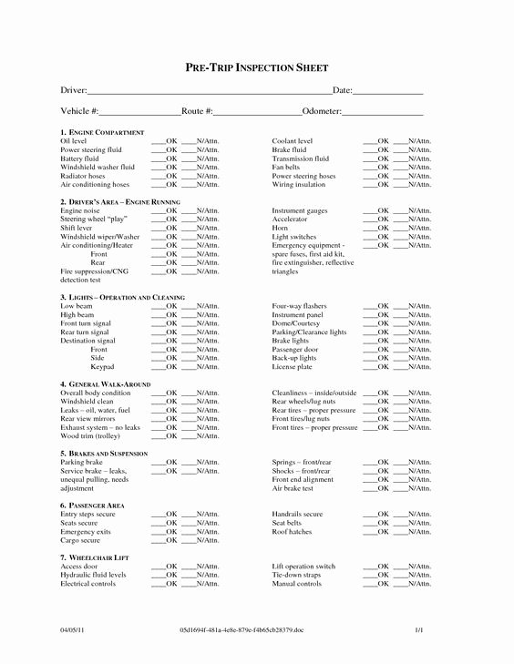 Driver Trip Sheet Inspirational Free Cdl Pre Trip Checklist