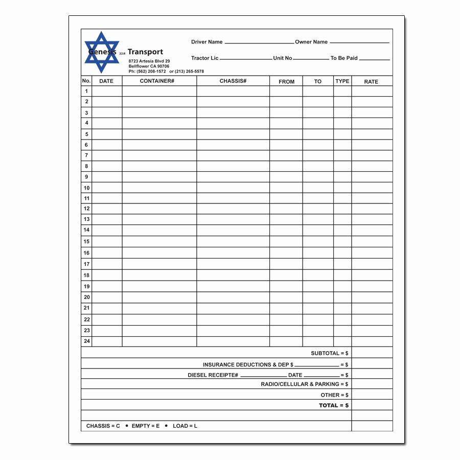 Driver Trip Sheet Inspirational Trucking Pany forms and Envelopes Custom Printing