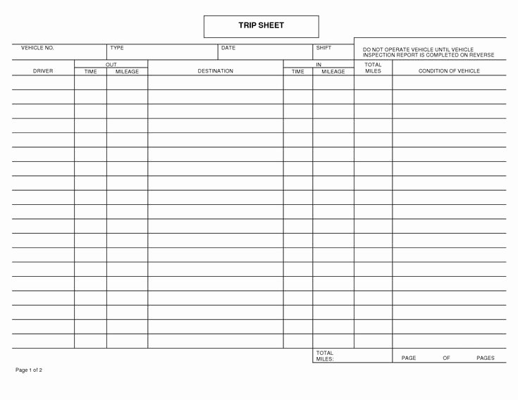 Driver Trip Sheet Luxury Driver Trip Log Sheet Template Patterns