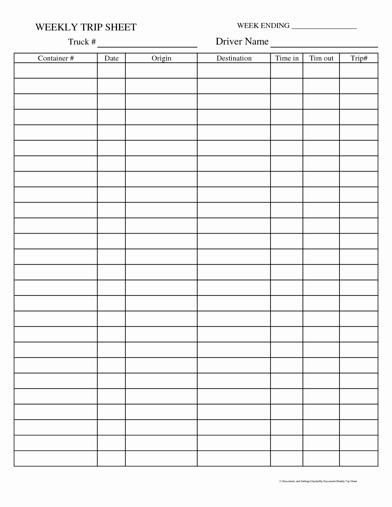 Driver Trip Sheet New Truck Driver Log Sheet