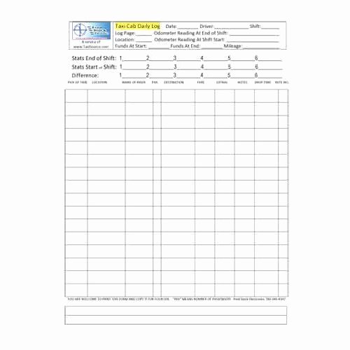 Driver Trip Sheet Template Beautiful Free Taxi Cab Trip Log form