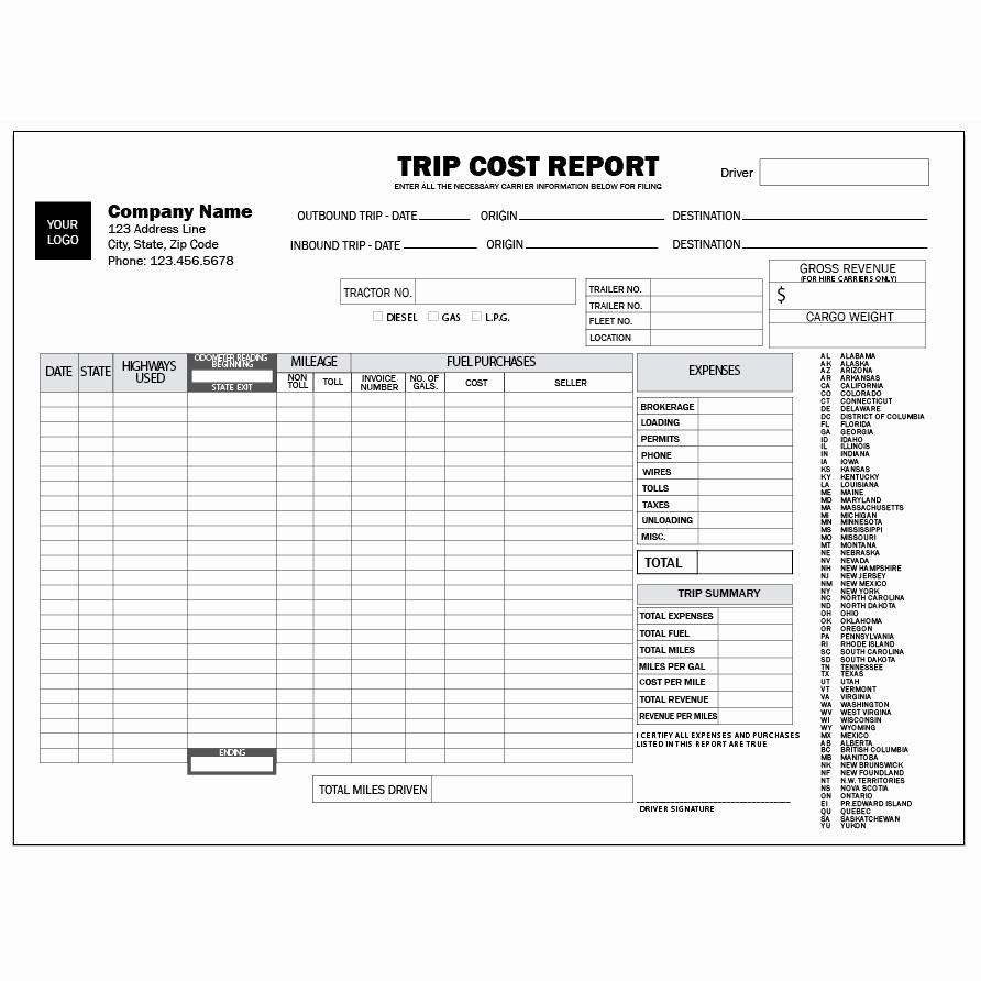 Driver Trip Sheet Template Elegant Trucking Pany forms and Envelopes Custom Printing