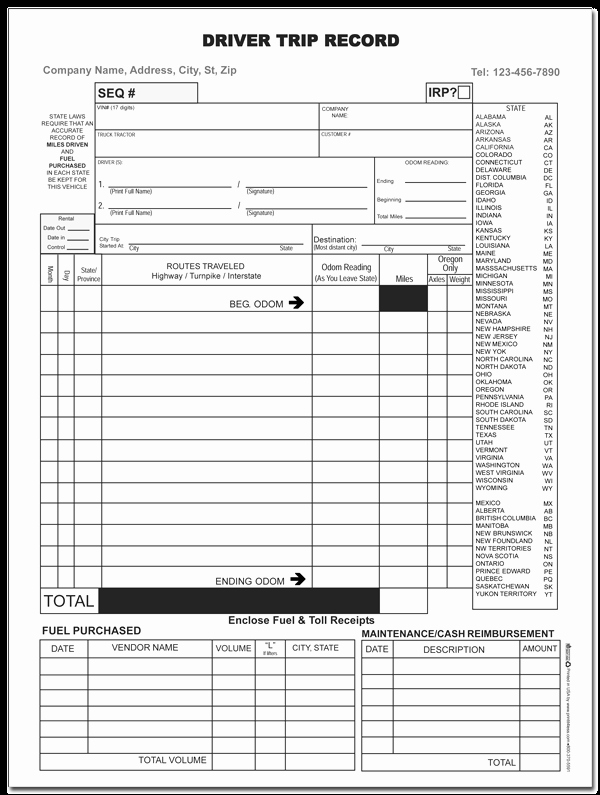 Driver Trip Sheet Template Inspirational Custom Printed Trucking forms