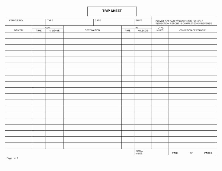 Driver Trip Sheet Template Luxury Driver Trip Log Sheet Template Patterns