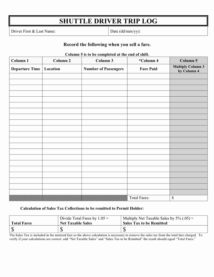 Driver Trip Sheet Template New 28 Of Daily Trip Log Template