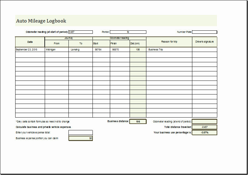 Drivers Log Book Template Awesome Mileage Log Book Template