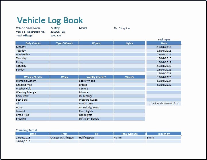 Drivers Log Book Template Free Awesome Ms Excel Vehicle Log Book Template