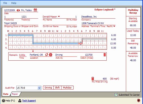 Drivers Log Book Template Free New Truck Driver Daily Elog software Program Eclipse Logbook