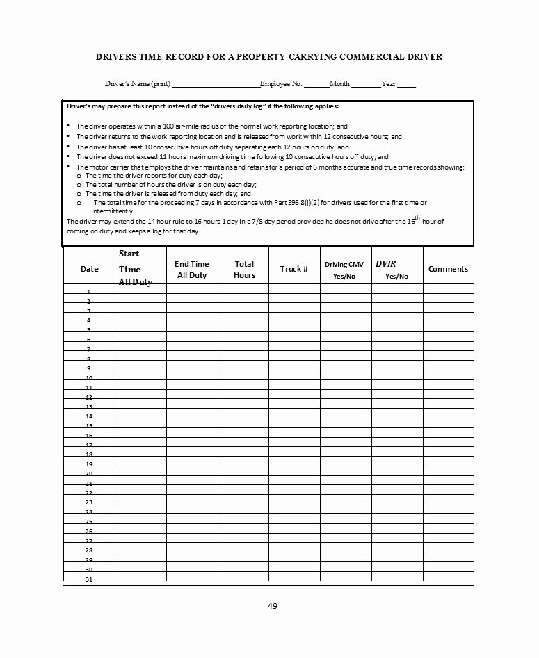 Drivers Log Book Template Fresh 50 Printable Driver S Daily Log Books [templates &amp; Examples]