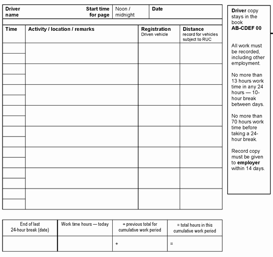 Drivers Log Book Template Luxury Land Transport Rule Worktime and Logbooks 2007