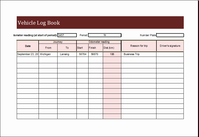 Drivers Log Book Template Luxury Vehicle Log Book Template for Ms Excel