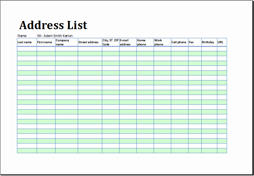 Editable Address Book Template Elegant Printable Address List Book Template for Ms Excel
