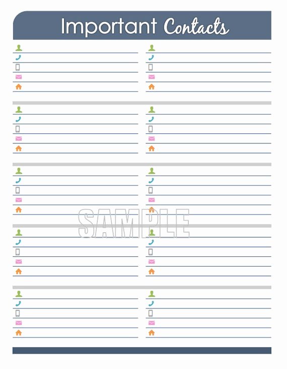 Editable Address Book Template New Important Contacts Printable Pdf Editable organizing
