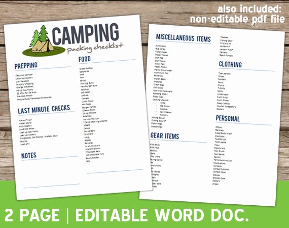 Editable Checklist Template Word Elegant Editable Camping Checklist for Summer Word Document