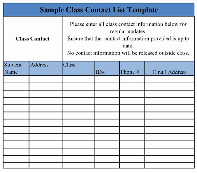 Editable Class List Beautiful Class Contact List Template