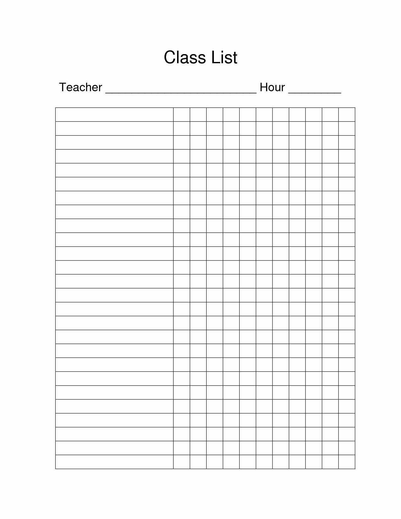 Editable Class List Lovely Free Printable Class List Template for Teachers Blank