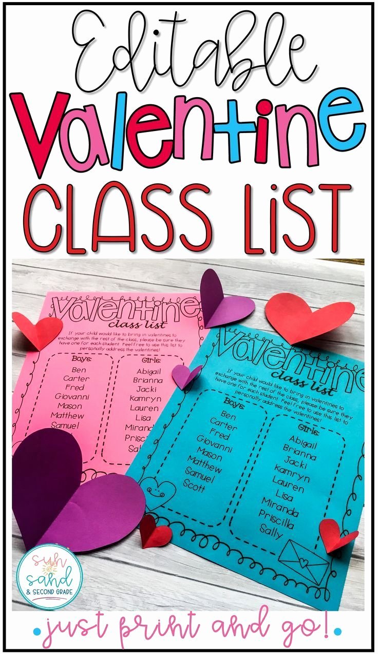 Editable Class List Lovely Valentines Day Class List Editable