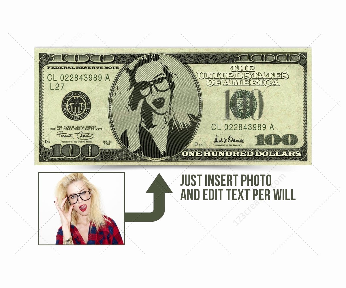 Editable Play Money Template Luxury Dollar Bill Mockup Template Psd with Editable Face Photo