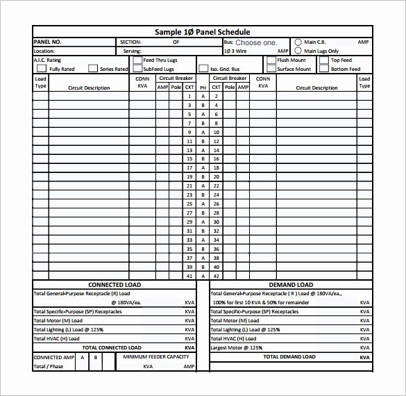 Electrical Panel Schedule Template Excel Unique 19 Panel Schedule Templates Doc Pdf