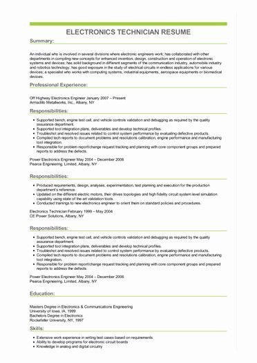 Electronics Technician Resume Sample Fresh Sample Electronics Technician Resume