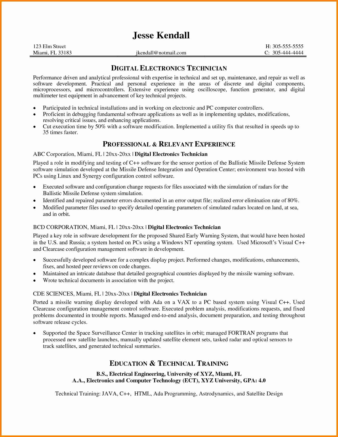 Electronics Technician Resume Sample Lovely 9 Electronics Technician Cv Sample