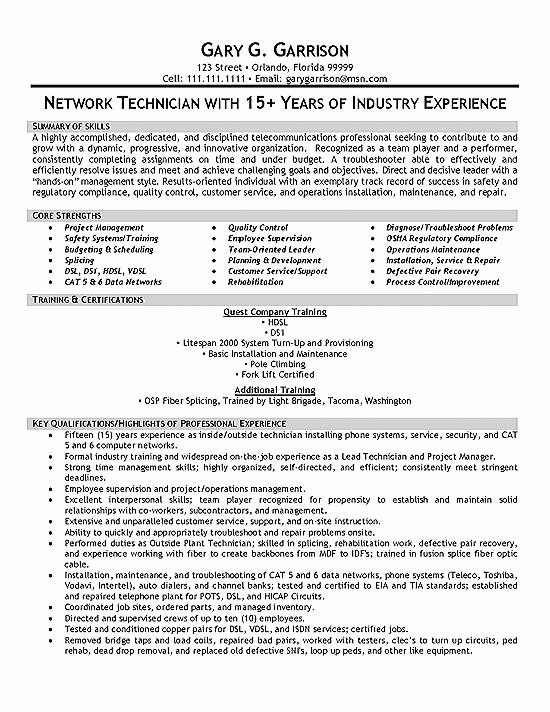 Electronics Technician Resume Sample Luxury Tele Technician Resume Example