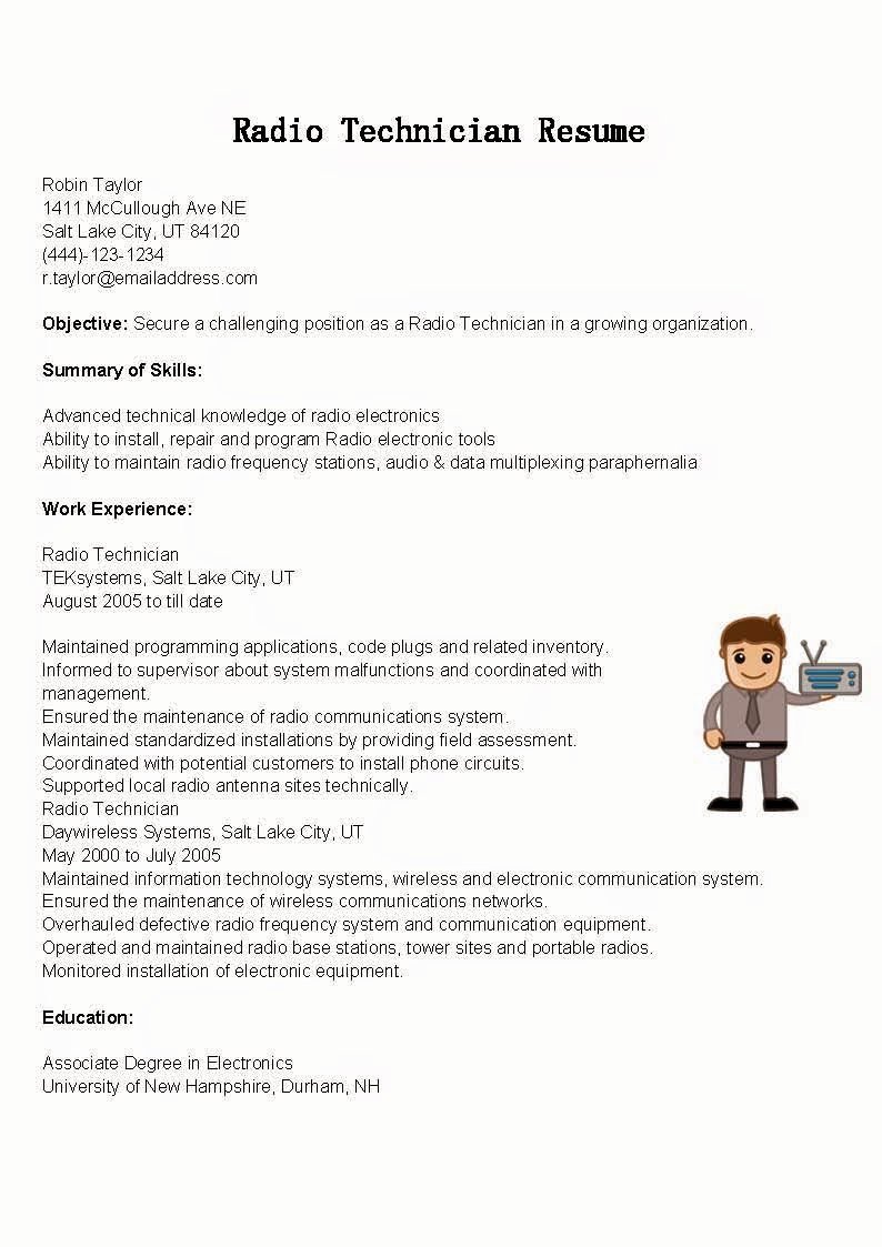 Electronics Technician Resume Sample Unique Resume Samples Radio Technician Resume Sample