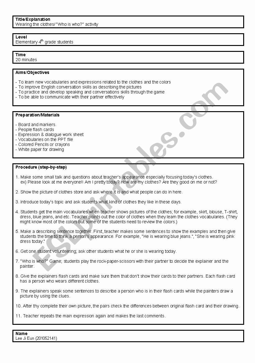 Elementary School Lesson Plan Beautiful English Worksheets Speaking Lesson Plan for Elementary School