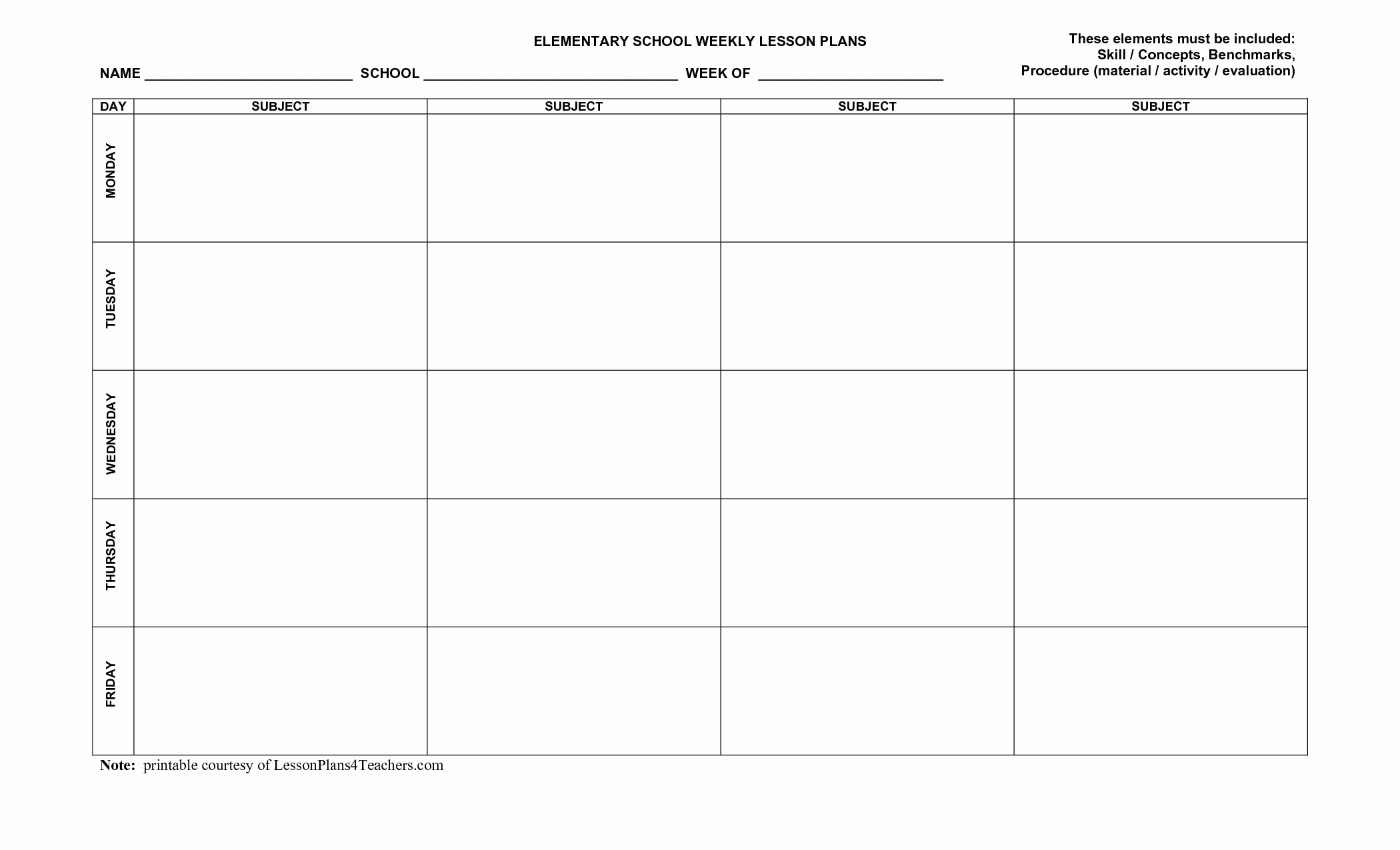 Elementary School Lesson Plan Luxury Blank Weekly Lesson Plan Templates Mqfotfas