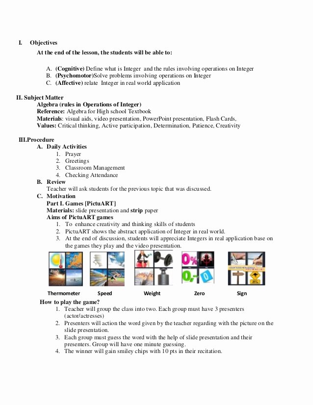 Elementary School Lesson Plan New Math Lesson Plan Sample for Demo Teaching