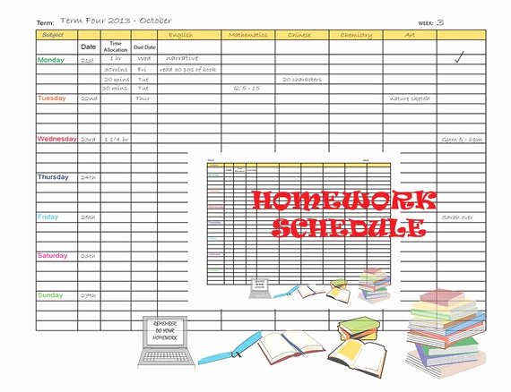 Elementary School Master Schedule Template Beautiful Homework Timetable Printable