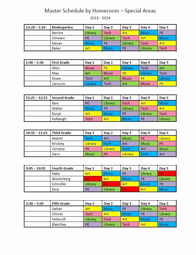 Elementary School Master Schedule Template Best Of Master Specials Schedule Schedules