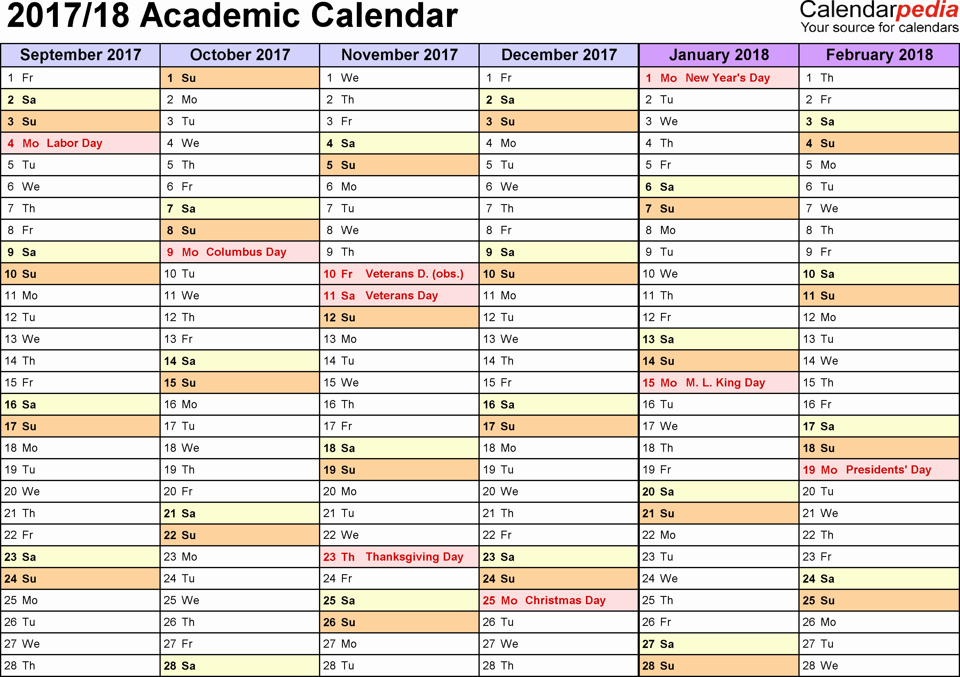 Elementary School Master Schedule Template New Academic Calendars 2017 2018 Free Printable Word Templates