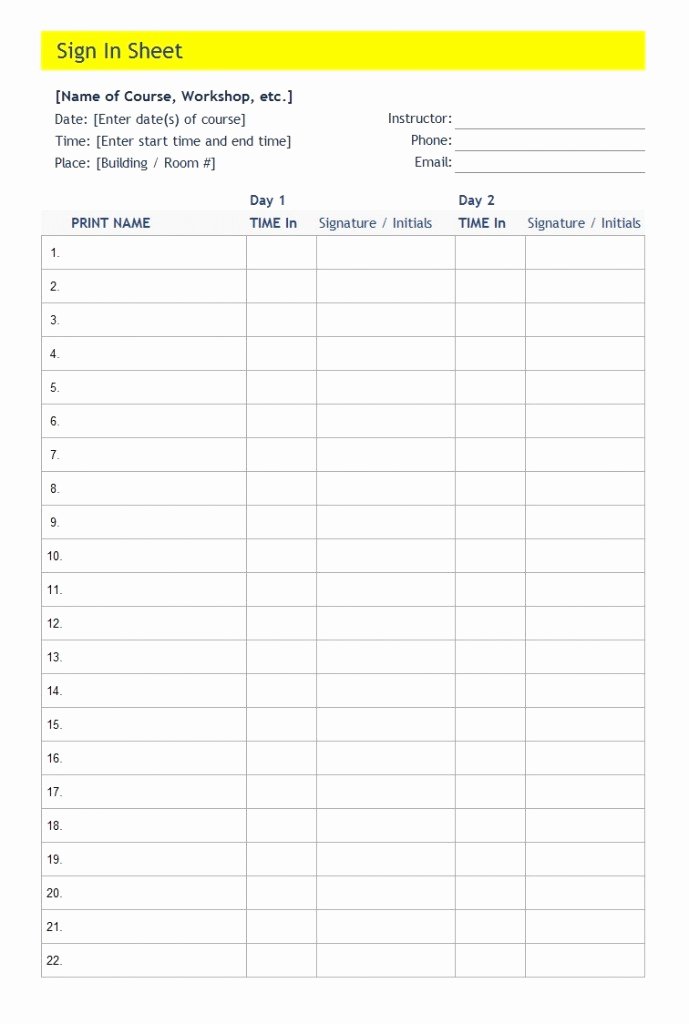 Email Sign Up Sheet Template Microsoft Word New 40 Sign Up Sheet Sign In Sheet Templates Word &amp; Excel