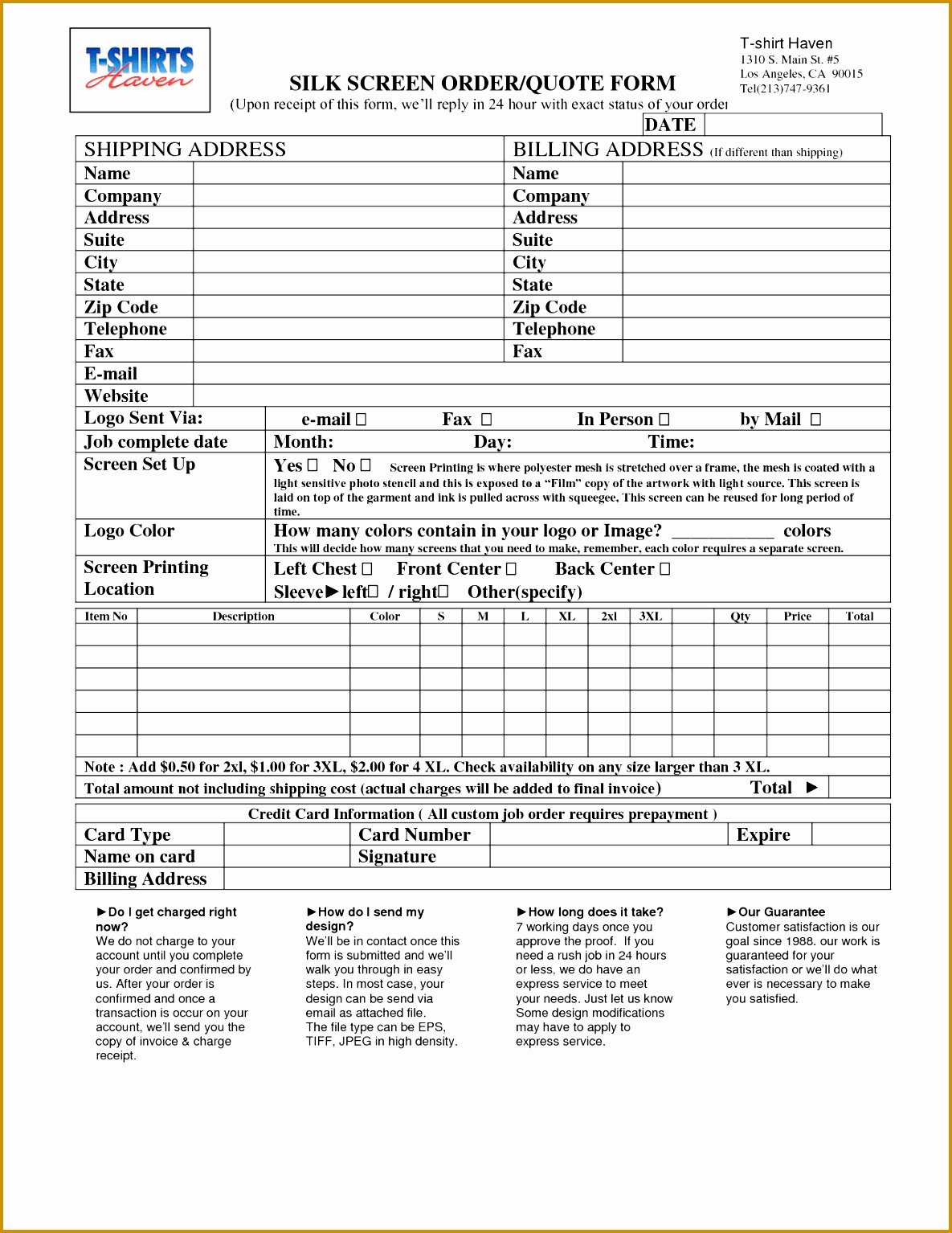 Embroidery order form Template Elegant 6 Back Charge form Template