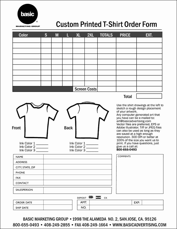 Embroidery order form Template Inspirational T Shirt order form Template Excel