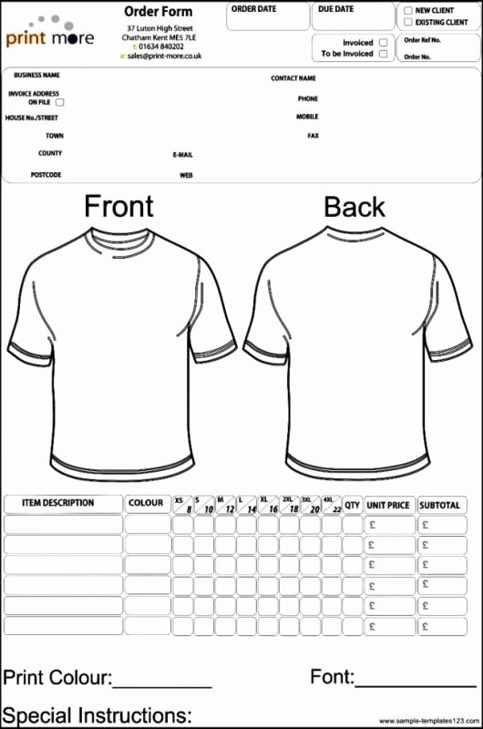 Embroidery order form Template Luxury Apparel order form Template Template