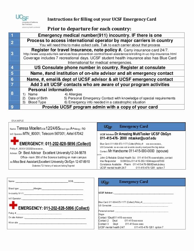 Emergency Card Template Awesome Ucsf Wallet Card Template