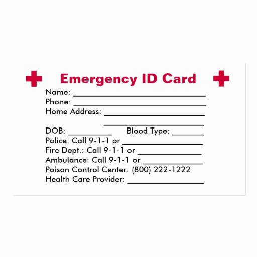 Emergency Card Template Beautiful Emergency Id Card Business Card Templates