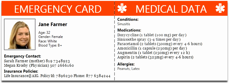 Emergency Card Template Beautiful Family Health Management software